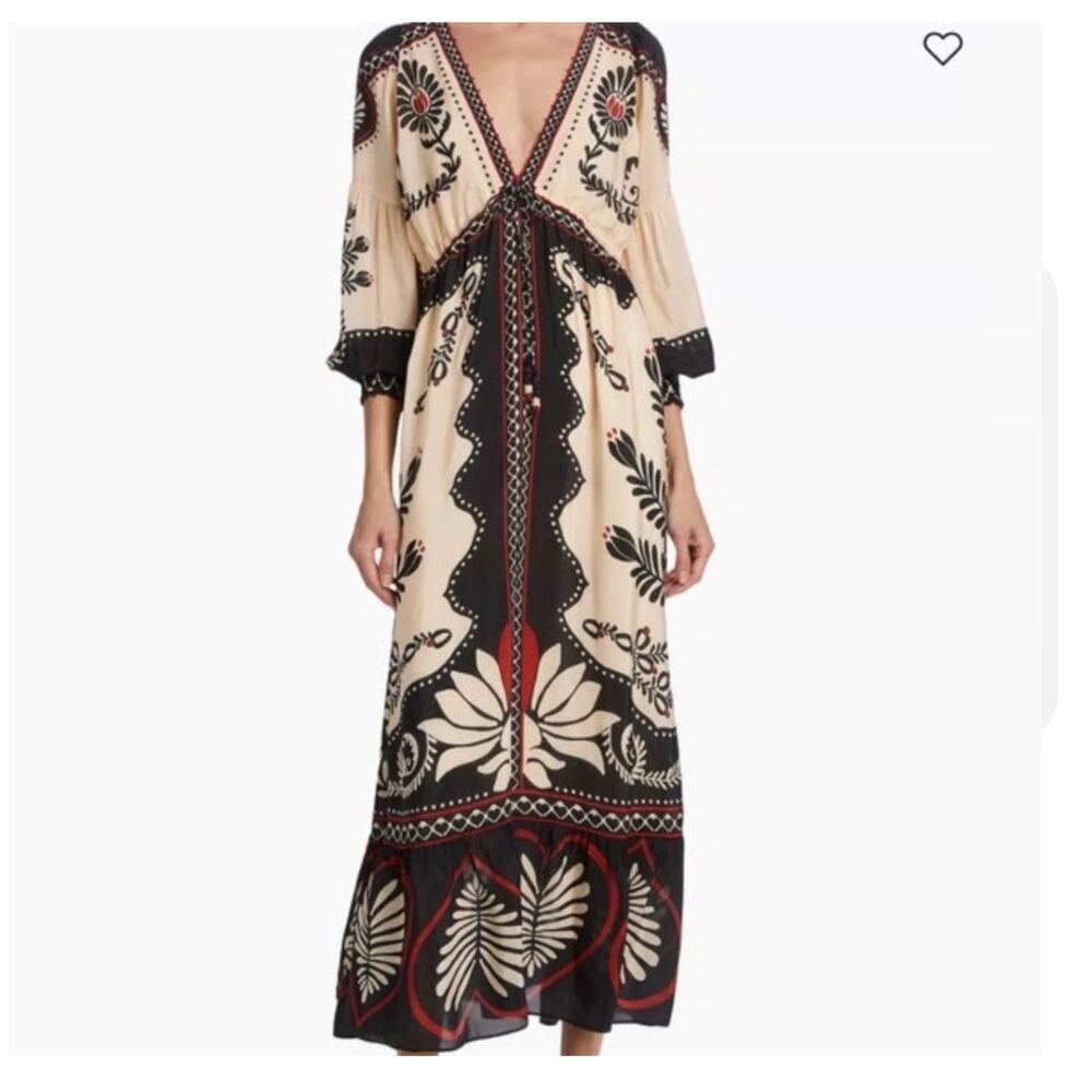 Farm Rio Women's Passion Scarf Black Maxi Dress Green/Cream Women’s Size M NWT - Picture 7 of 16